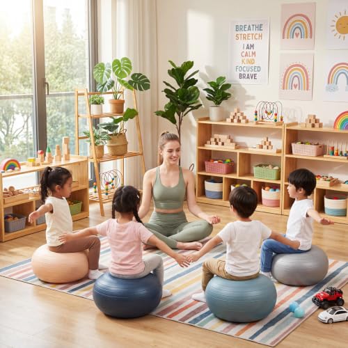 Image of Lewtemi 4 Pcs Flexible Seating for Classroom Elementary 20 Inch Yoga Ball Chair Inflatable Donut Ball Chair with Inflator for Kids Student Sensory Balance Office Exercise(Retro Color)
