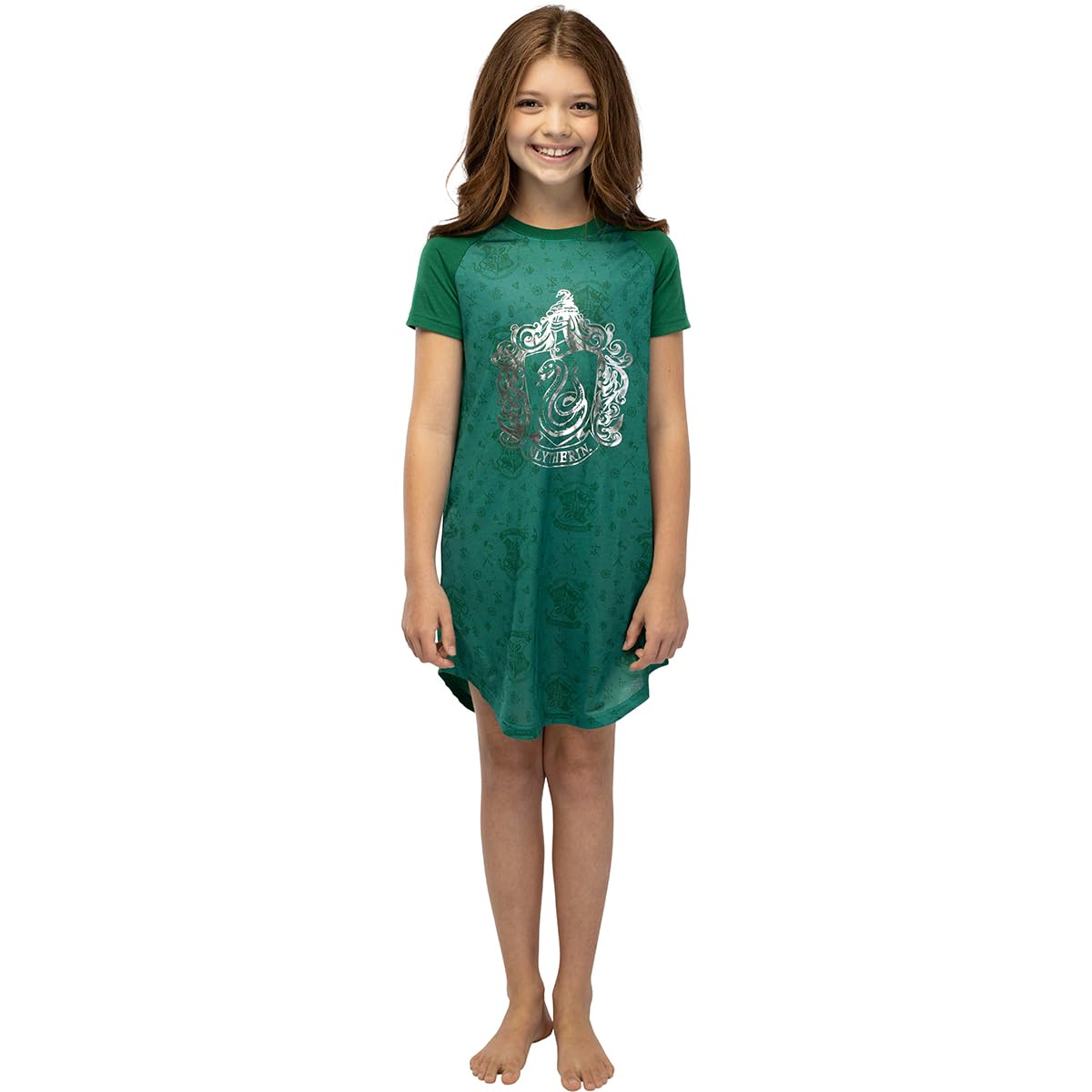 Harry Potter niñas Imprimir Lámina Casas Hogwarts Raglan Camisón - Slytherin (10/12)
