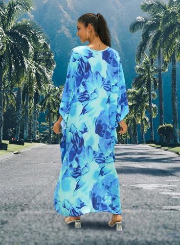 Image of Yanziliu Kaftan Dress for Women,Plus Size Hawaiian Batwing Sleeve Beach Cover Up Summer Swimsuit Dresses