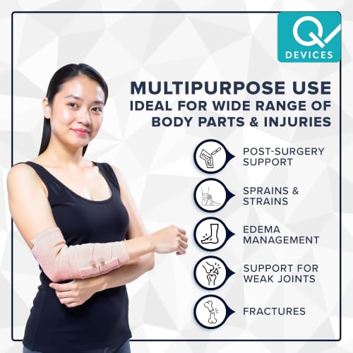 Image of Q DEVICES Elastic Crepe Bandage for Pain Relief (10 cm x 4 m) | Skin-Friendly Breathable Cotton Crepe Bandage for Sports Injuries, Sprains, Joint Support & Varicose Veins