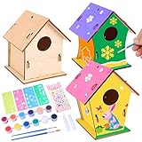 colmanda Casa de Pájaros Madera Manualidades Kit, 3 Pcs Casa pájaros Pintar Bricolaje, DIY Casas de Pájaros con Herramientas de Pintar Juegos Kit Regalo para Niños