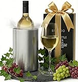 Brendo Weinkühler Edelstahl Flaschenkühler Sektkühler Champagner doppelwandig isoliert | Weinflaschenkühler Getränkekühler Weißwein | Geschenk-Set Männer Frauen Weinzubehör Geschenkidee - Silber