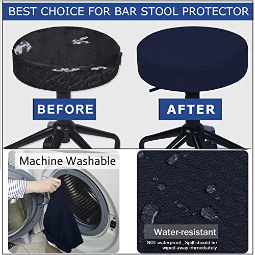 Buyue Bar Stool Covers, Luxury Fabric Dia.16-18" Round Crease-Resistant Stretchy Washable Jacquard Dustproof Stool Seat Slipcover, L-Navy Blue-1 Count #TOP3