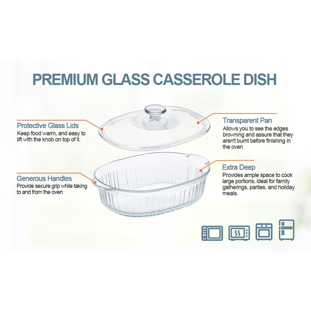 Glas-Kasserolle für gleichmäßiges Kochen, Mikrowelle oder Ofen, Küchen-Backbehälter