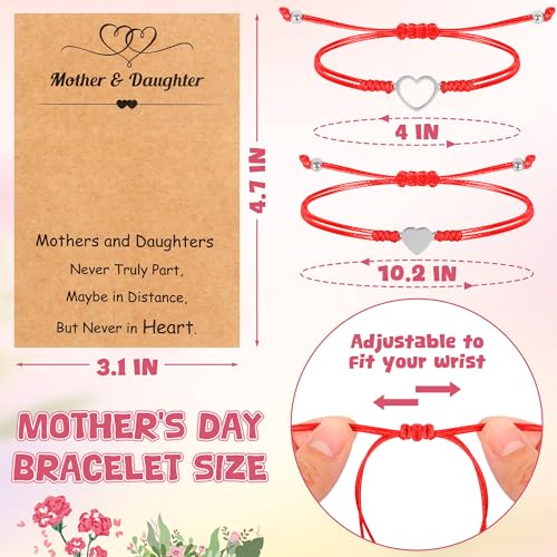 Image of EOBOH Mother's Day Gift Bracelets, Mother's Day Bracelets Adjustable Hearts Mother Daughter with Card, Love Mothers Day Gifts for Grandma Daughter Accessories