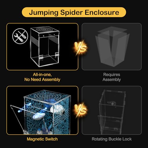 Image of Jumping Spider Enclosure Starter Kit,Escape Proof Ocean Terrarium | Praying Mantis Terrariums,Transparent Acrylic Complete Bug Habitat,All In One Arboreal Tarantula Cribs Cage,Insect Container