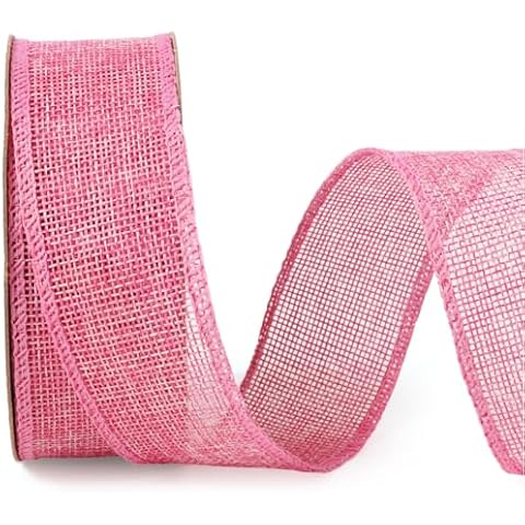 LaRibbons Burlap Ribbon Wired, 1 1/2 Inch x 12 Yards Pink Burlap Fabric Ribbon for Spring Easter Crafts, Wreath, Bows, Gift Wrapping, Tree, Outdoor Decoration Cover