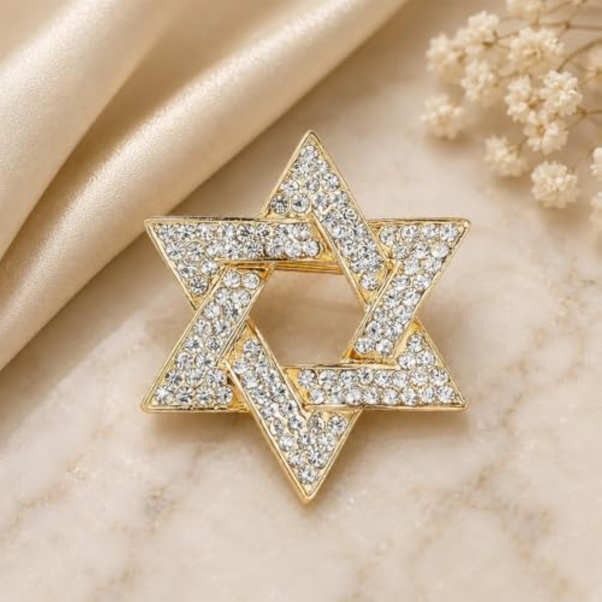 Crystal Rhinestone Six-Pointed Star Brooch, Vintage Design