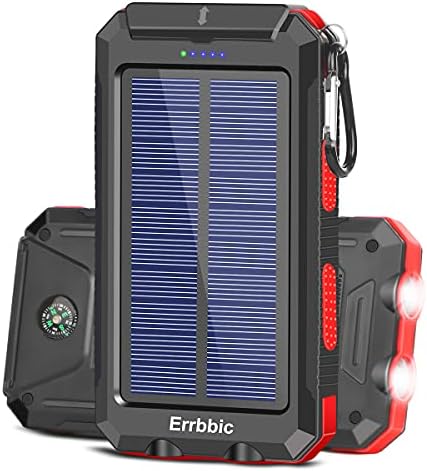 ERRBBIC Solar Charger 20000mAh Portable Solar Power Bank Waterproof External Backup Battery Power Pack Charger Dual USB with 2 LED Flashlight for Cell Phone and Other Electronic Devices