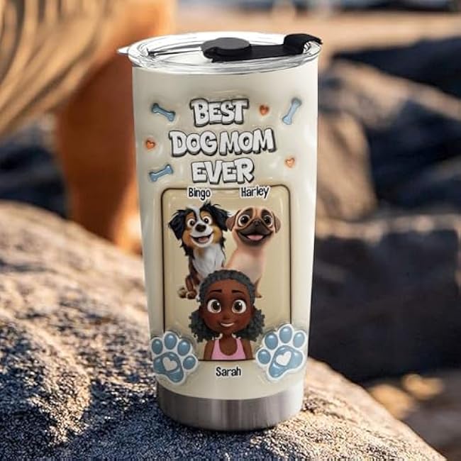Custom Dog Mom Tumbler ¨C Personalized Best Dog Mom 20 Oz Tumbler, Custom Coffee Cup for Women, Gift for Her, Mommy