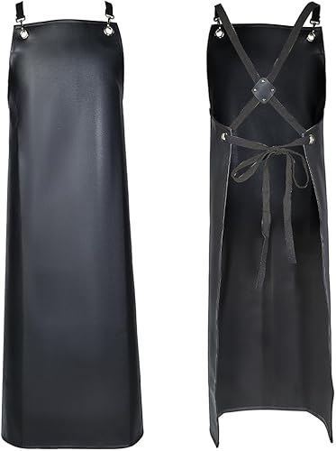 CABODYALS Black Leather Waterproof Sleeveless Apron With Double Shoulder Belt Ad