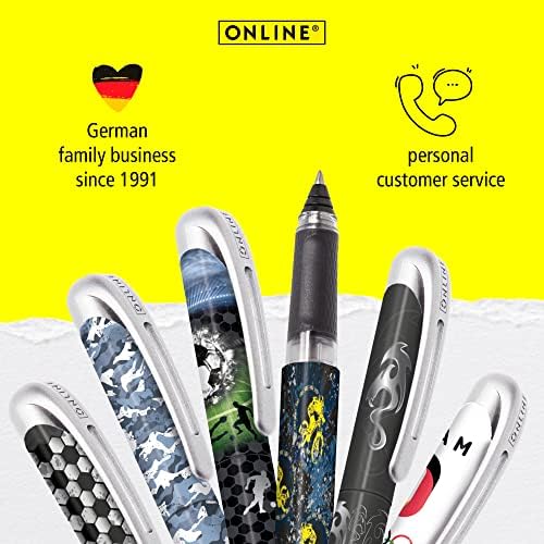 ONLINE ergonomic rollerball pen Silver Phoenix for school & college soft grip part for left- and right-handed for standard ink cartridges, refillable pens for beginners, pupils, students