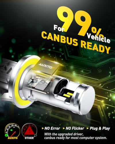 Image of AUXITO H13 Bulbs, 1000% Brighter 6500K White Illumination, Factory Halogen Size Match, Simple Plug and Play, 99% Vehicle Compatible, Pack of 2