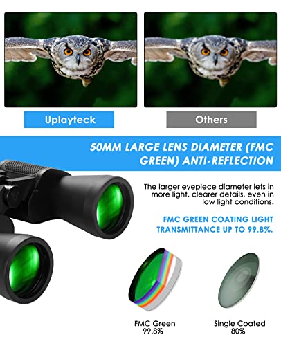 Fernglas für Erwachsene 10x50, Uplayteck HD IPX5 Wasserdicht Feldstecher, Robust Binoculars mit Natürliche Farben Super… – Bild 6