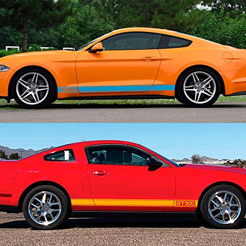 MVMTVT 2PCS Racing Car Door Side Skirt Long Stripe Stickers for Ford Mustang GT500 Vinyl Decals Graphic Auto Body Decor Car Accessories