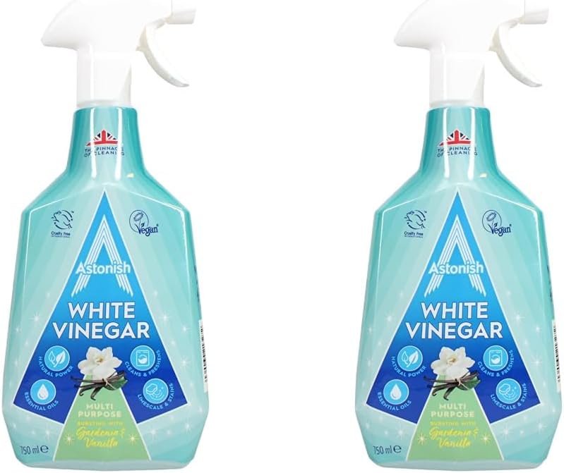Astonish Multipurpose Cleaning Spray with White Vinegar, Powerful Cleaning for Surfaces, Gardenia & Vanilla Scent, 750ml (Pack of 2)