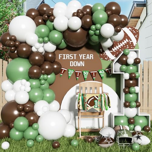 Football Balloon Garland Arch Kit 160pcs Sage Green And Coffee Brown Balloons For Touch Down Rugby Sport Theme Tailgate Birthday Party Decorations