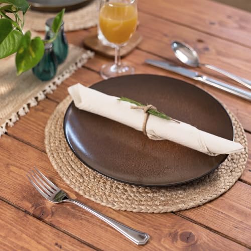 Image of Eco Crave Natural Jute Placemats Set of 8, Round Woven Table Mats, 13 Inch Rattan Charger Plates for Dinner, Boho Farmhouse Braided Place Mats