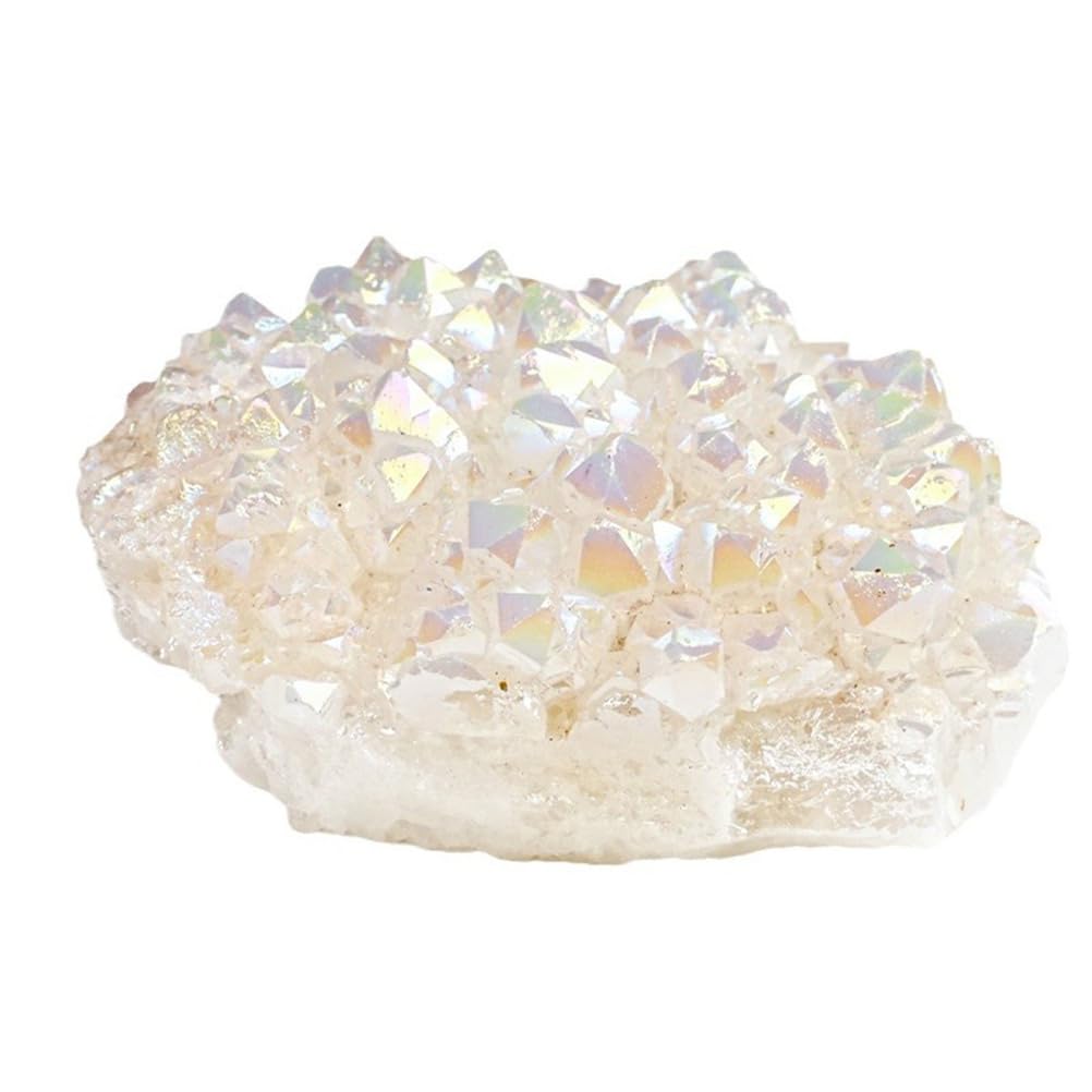 YLQUXEUV White Crystal Cluster,Titanium Coated Rock,Irregular Quartz Stone,Electroplated,Home Decoration,100~150g
