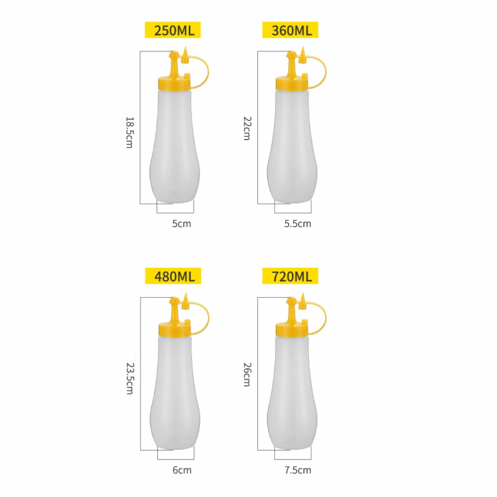 Bottiglie di plastica per condimenti da spremere, 6 dispenser for salsa di pomodoro, pratico contenitore in plastica trasparente for bottiglie di salsa da spremere, for cucina, ristorante domestico(Ye
