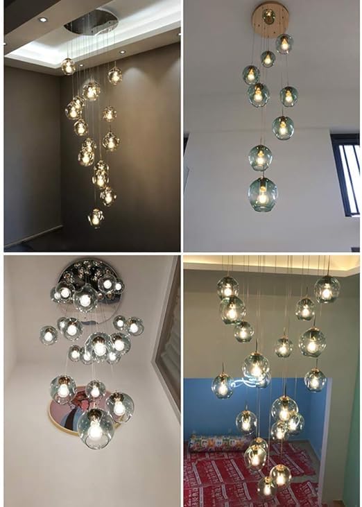 Lustre d'escalier surdimensionné LED, luminaire de luxe à suspension réglable