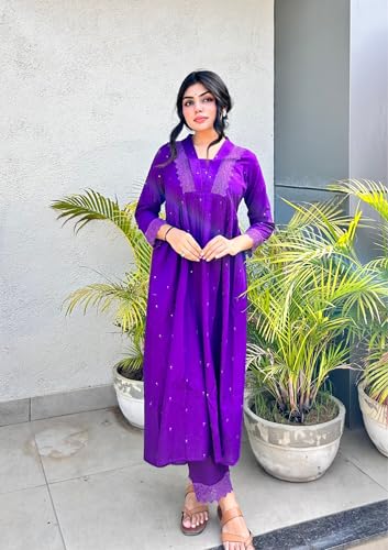 Image of MOKOSH Women's Cotton Kurta with Pant | Kurta Set | V Neck 3 /4 Sleeve Ethnic Suit | 2 Piece Outfit | Indian Kurta Outfit With Pant