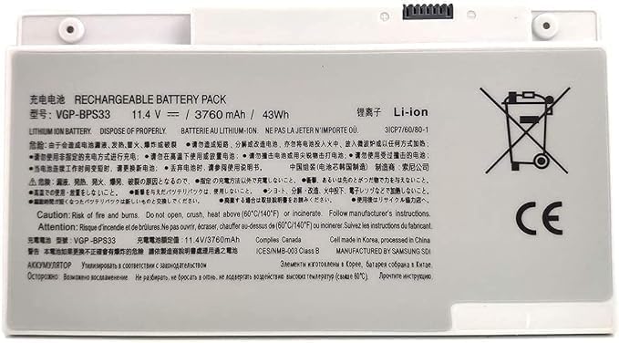 BPS33 Replacement Compatible With SONY VAIO SVT-14 SVT-15 T14 T15 Touchscreen Ultrabooks VGP-BPS33 (11.4V 3760MAH 43WH)
