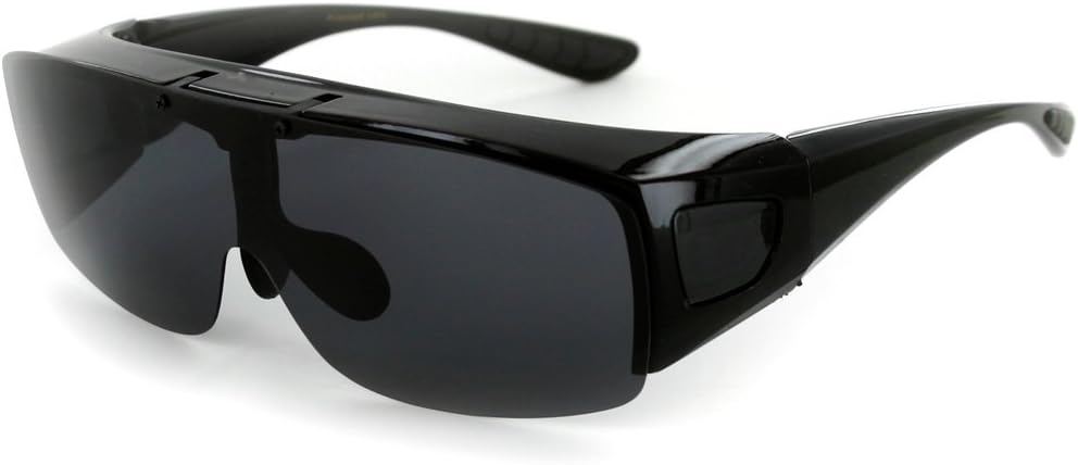 "Flip-Up Coverup" Polarized Sunglasses Average Size Smoke Lens - Unisex (Shiny Black w/Smoke)