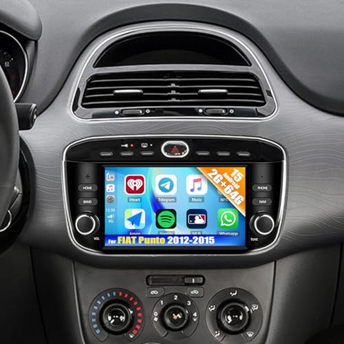 2+64G CAMECHO Android 15 Autoradio con Navigatore per Fiat Punto 2012-2015, Radio doppio DIN con schermo 7 pollici Wireless Carplay Android Auto RDS FM Bluetooth WiFi 5G +Canbus