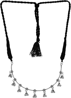 Indian Choker Necklace for Women Indian Afghani Brass Hasli Silver Oxidized Tribal Boho Statement Choker Necklace Jewelry