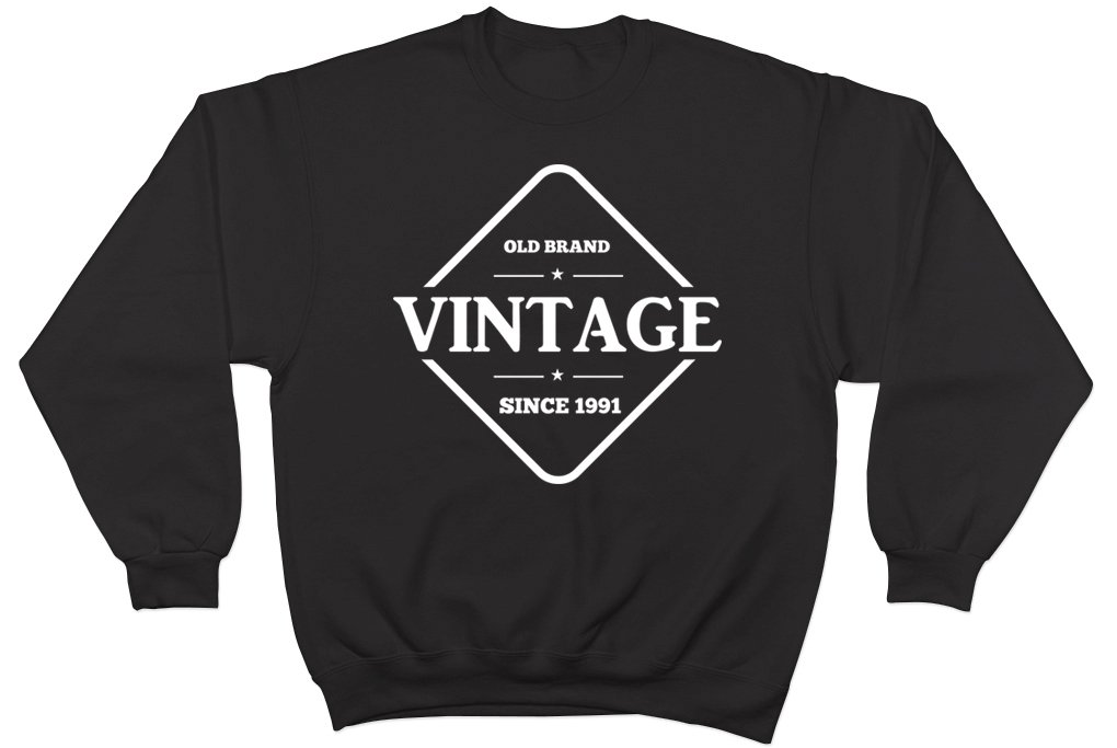 Shopagift Vintage Old Brand Since 1991 Birthday Unisex Long Sleeve Jumper Sweater Sweatshirt Black