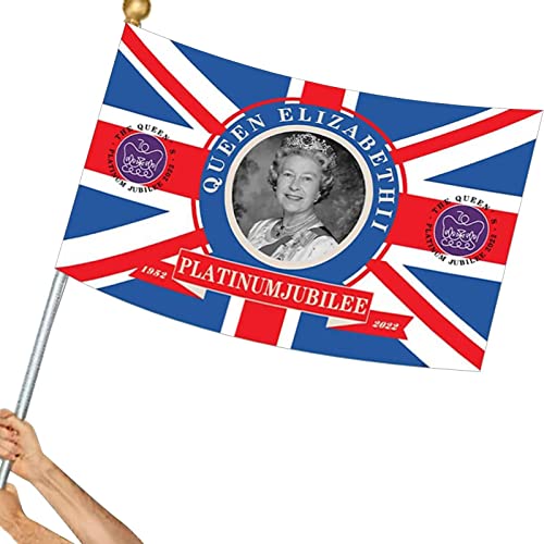 Huaxingda Drapeau de la Reine Elizabeth II | 90x150cm / 3x5ft Commémoration du Drapeau Queen Union Jack,Mourning Queen Flag Banner pour Servir Le Royaume-Uni Cover