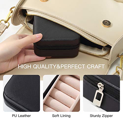 Image of CASEGRACE Travel Jewelry Case, Small Jewelry Box Portable Jewelry Travel Organizer Display Storage Case for Rings Earring Necklace Bracelet, Gift for Women Girls, Black