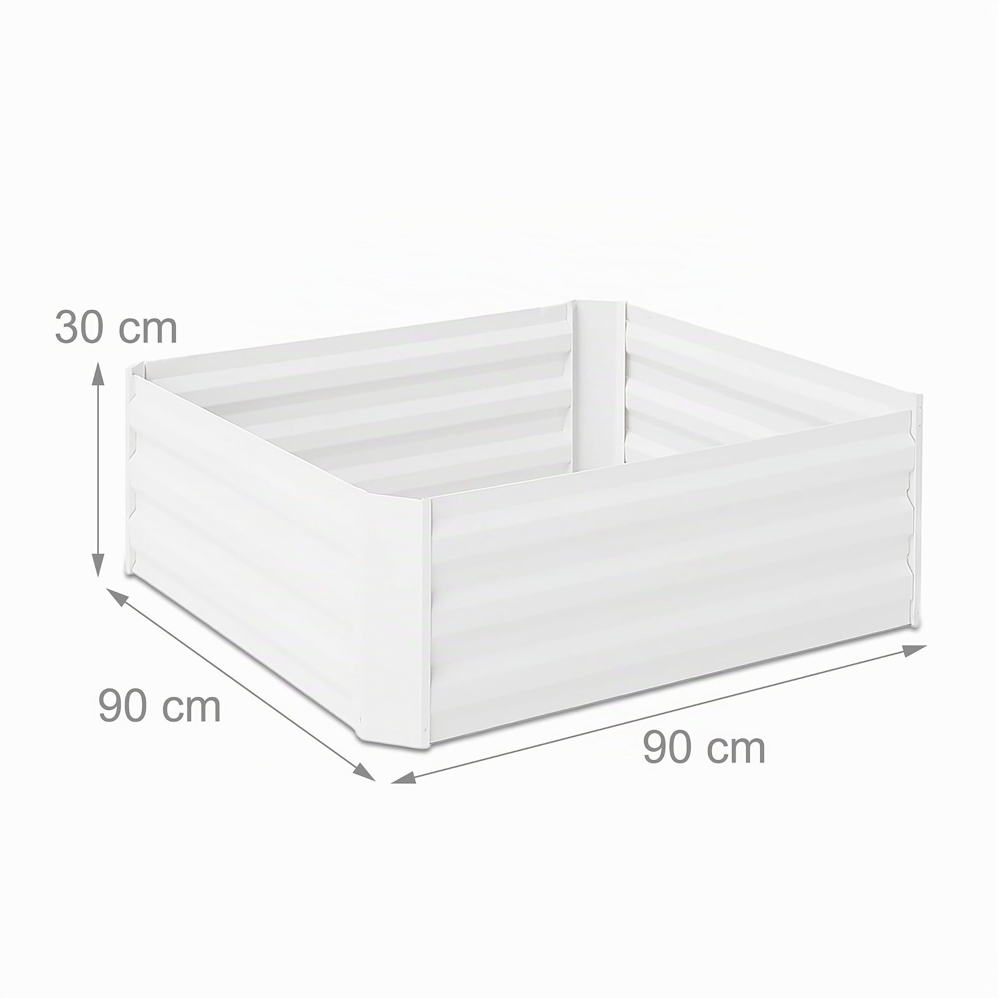 Relaxdays Fioriera Rialzata in Ferro Zincato, Aiuola per Il Giardino, Piante, Fiori, Erbe, HxLxP: 30x90x90 cm, Bianco
