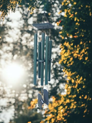 Image of Paradigm Pictures 45 inch Big Wind Chimes for Home Balcony Positive Energy- Positive Energy Items (Black 5 Pipe Wind Chime) (Army Green Wood)