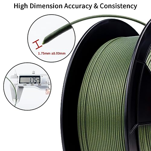 Image of ZIRO Carbon Fiber PLA Filament 1.75mm, CF-PLA 3D Printer Filament, Reinforced PLA Colorful 0.8KG, 15% Carbon Fiber Contained Spool, Fits for Almost All FDM 3D Printers, 1.76lbs, Military Green