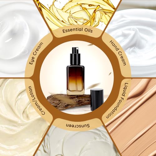 Segbeauty 2pcs 50ml Empty Refillable Glass Pump Bottle, 1.69oz Glass Containers Dispenser Gradient Brown Empty Bottles Travel Size Lotion Bottle with Pump for Essential Oil Blends Cream Lotion3