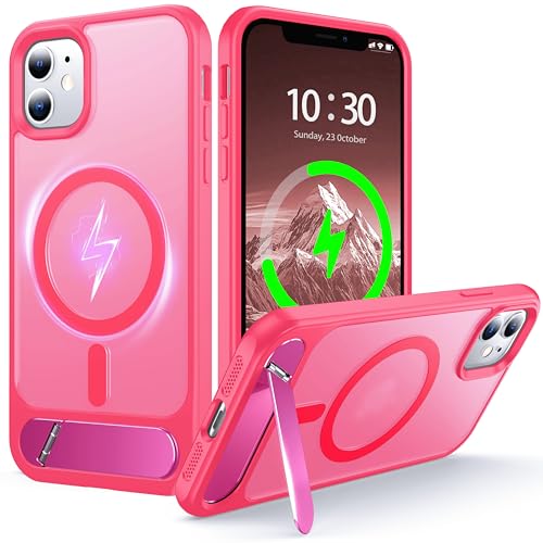 Support magnétique iPhone 11 rose résistant aux chocs pour charger sans fil