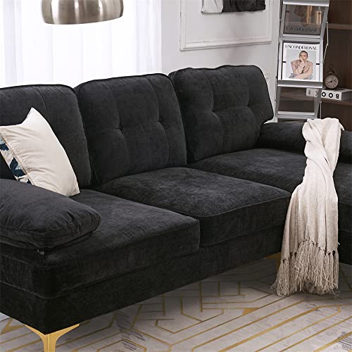 Veryke L Shaped Sofa Upholstered Couch Modern 3-Seat Modular Sofa With Armrest And Metal Legs Sectional Sofa For Living Room Apartment(Black) #TOP5