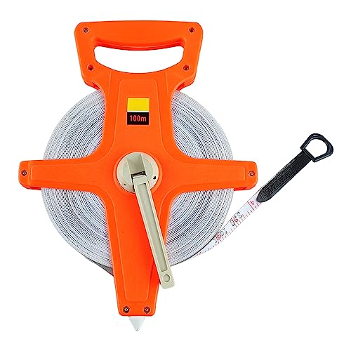 オープンリールメジャーテープ、328フィート、100メートル、グラスファイバー巻尺、格納式折りたたみ式ロングメジャーハンドクランク - 陸上競技、走り幅跳び用オープン巻尺