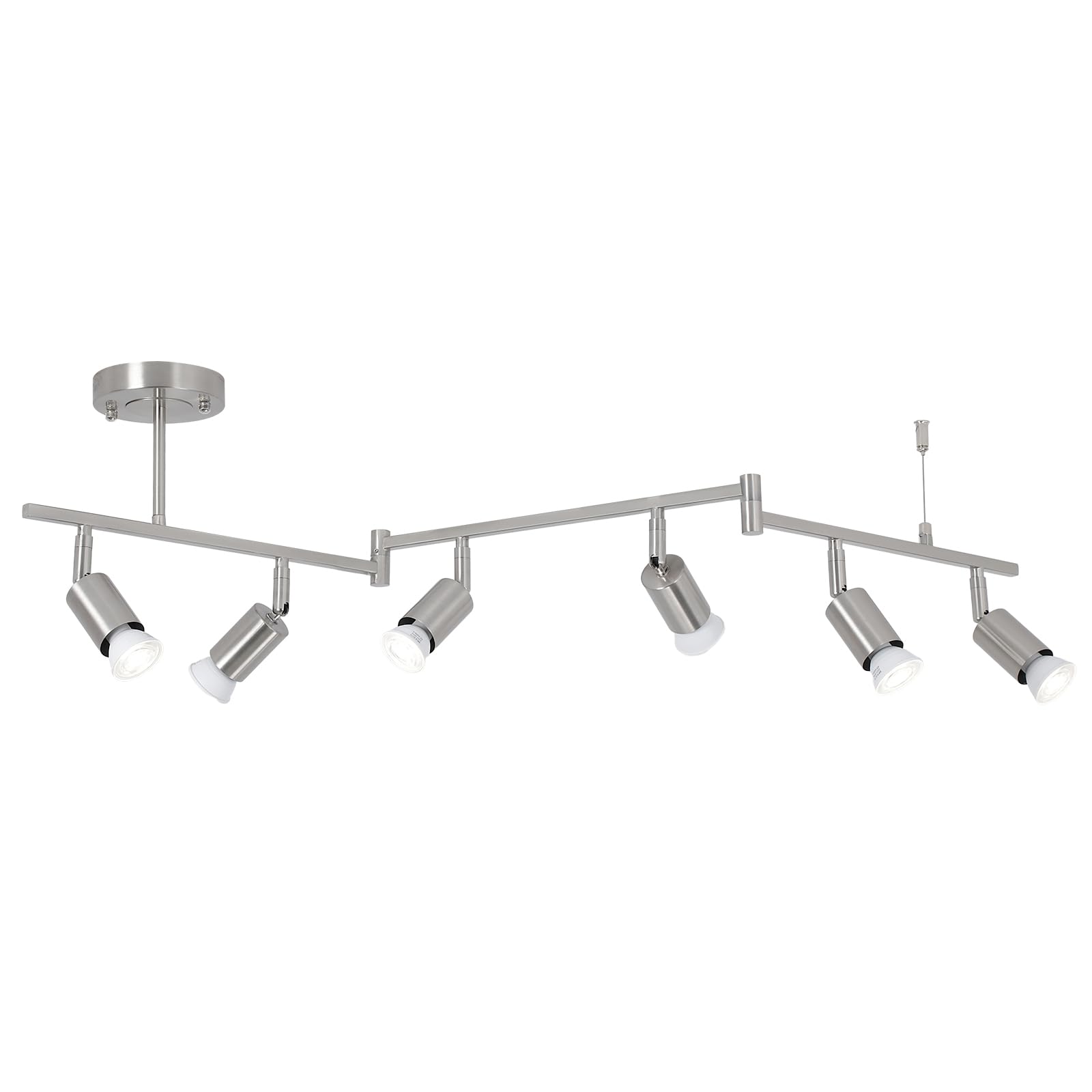 SEEBLEN 6-Light Nickel Track Lighting Fixture Ceiling, Modern LED Track Lighting with Flexible Foldable Arm and Rotatable Light Head, Adjustable Ceiling Light for Kitchen Islands, Dining Rooms