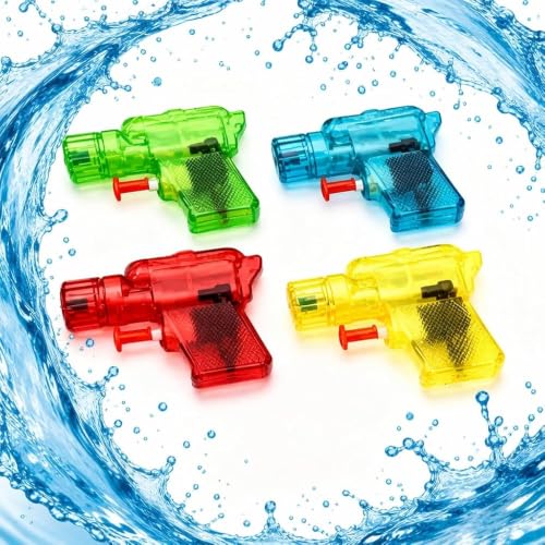 4 Pcs Mini Water Transparent Guns Small Water Bright Colors Pistols Shooter Summer Beach Fun Pistols Available in 4 Lively Colors for Beach Squirt BlastersSwimming Pool Parties Beachs(Random Color)