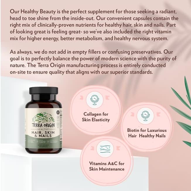 Miniatura 8 de TERRA ORIGIN Suplemento saludable para cabello, piel y uñas, colágeno, biotina, cola de caballo y complejo B  Apoya la fuerza del cabello,