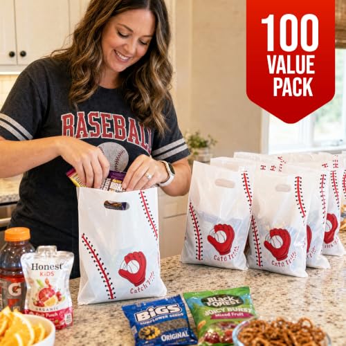 Image of 9 inchx12 inch Baseball Goodie Bags for Team, Baseball Party Bags 100 Pack