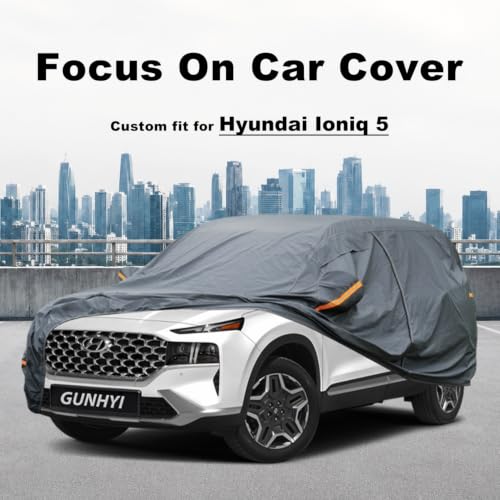 Image of GUNHYI Premium Car Cover Custom Fit Hyundai Ioniq 5, 16 Layers Heavy Duty Car Cover Waterproof All Weather with Zipper Door for Sun Rain Snow Dust Uv Protection