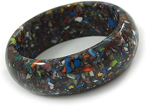 Avalaya Black Resin with Mosaic Effect Bangle Bracelet - Medium - 17cm L - Image 5