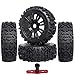 Pre-Glued RC 1/8 Scale Off Road Car Buggy RC Tires and Wheels 17mm Hex for Arrma Typhon 3S 6S BLX Team Losi Redcat Racing, Set of 4