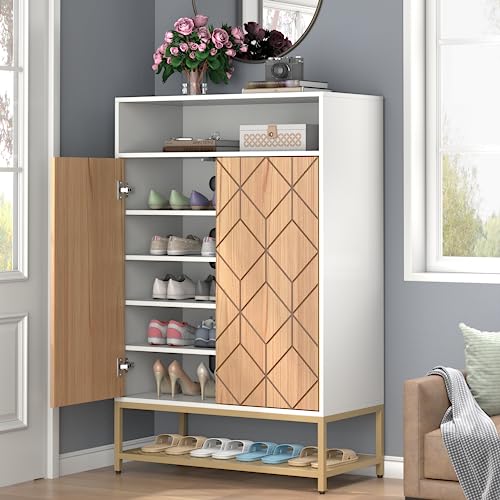 Shoe-Organizer-with-Doors-Shoe-Storage-Cabinet-with-Adjustable-Shelves-for-Entryway-7-Tier-Entryway-Shoe-Rack-Storage-for-Hallway-Closet-Living-Room Shoe Organizer with Doors Shoe Storage Cabinet with Adjustable Shelves for Entryway 7 Tier Entryway Shoe Rack Storage for Hallway Closet Living Room