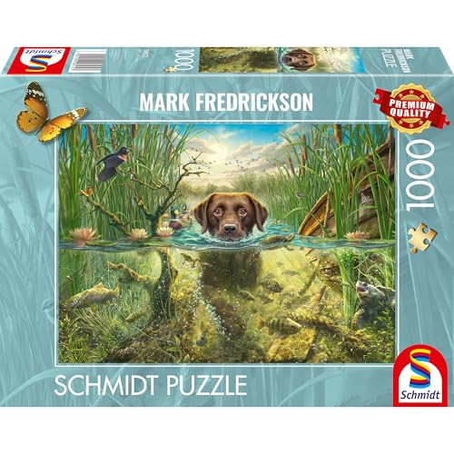 Schmidt Spiele 58572 Mark Frederickson, Dog Love, Labrador Brun dans l’Eau fraîche, 1000 pièces Puzzle
