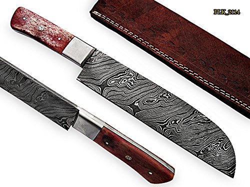 CF-21 Style Damascus Steel Chef Knife – beutifull Red Bone Handle with Steel bolster